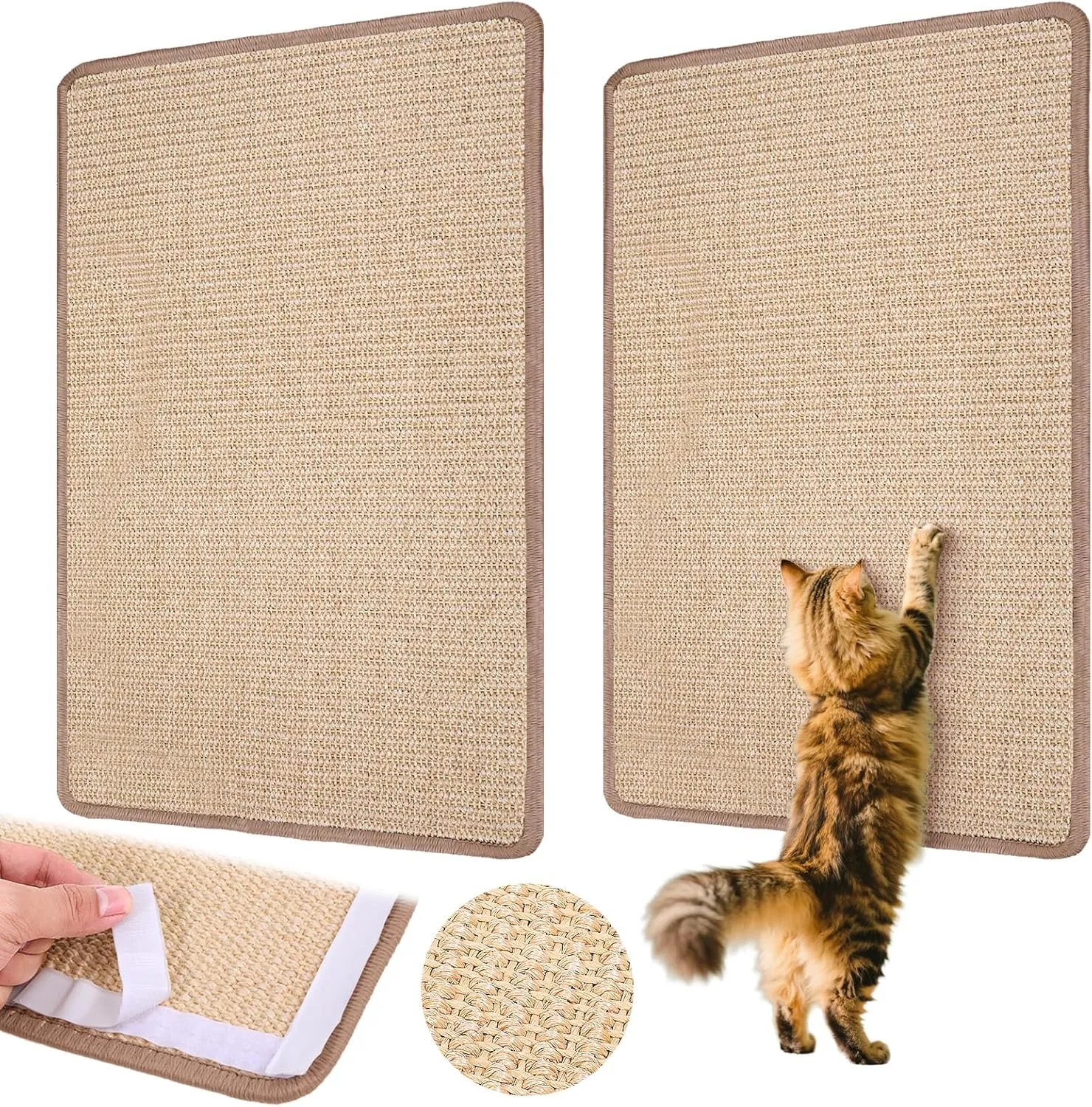 2Pcs Cat Scratcher Mat Natural Sisal Cat Scratch Pad Indoor Horizontal Floor and Wall Cats Scratching Pad Rug Protect Carpets and Sofas