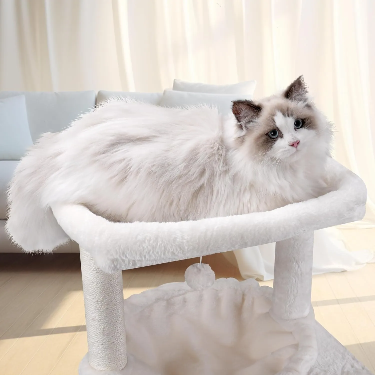 37.4" Cat Tree Tower with Twin Cat Condos for Indoor Cats, All-in-One Activity Center with Cat Scratching Post Cozy Sleeping Perch Hammock and Toy Balls,Beige