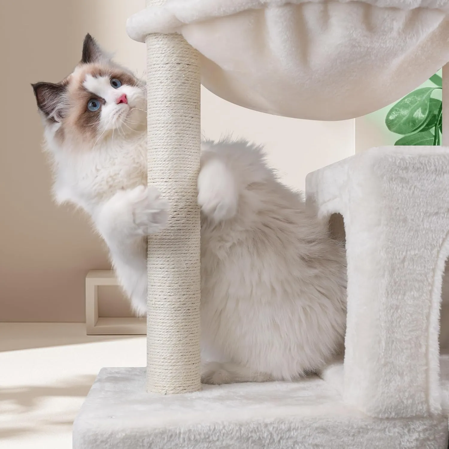 37.4" Cat Tree Tower with Twin Cat Condos for Indoor Cats, All-in-One Activity Center with Cat Scratching Post Cozy Sleeping Perch Hammock and Toy Balls,Beige
