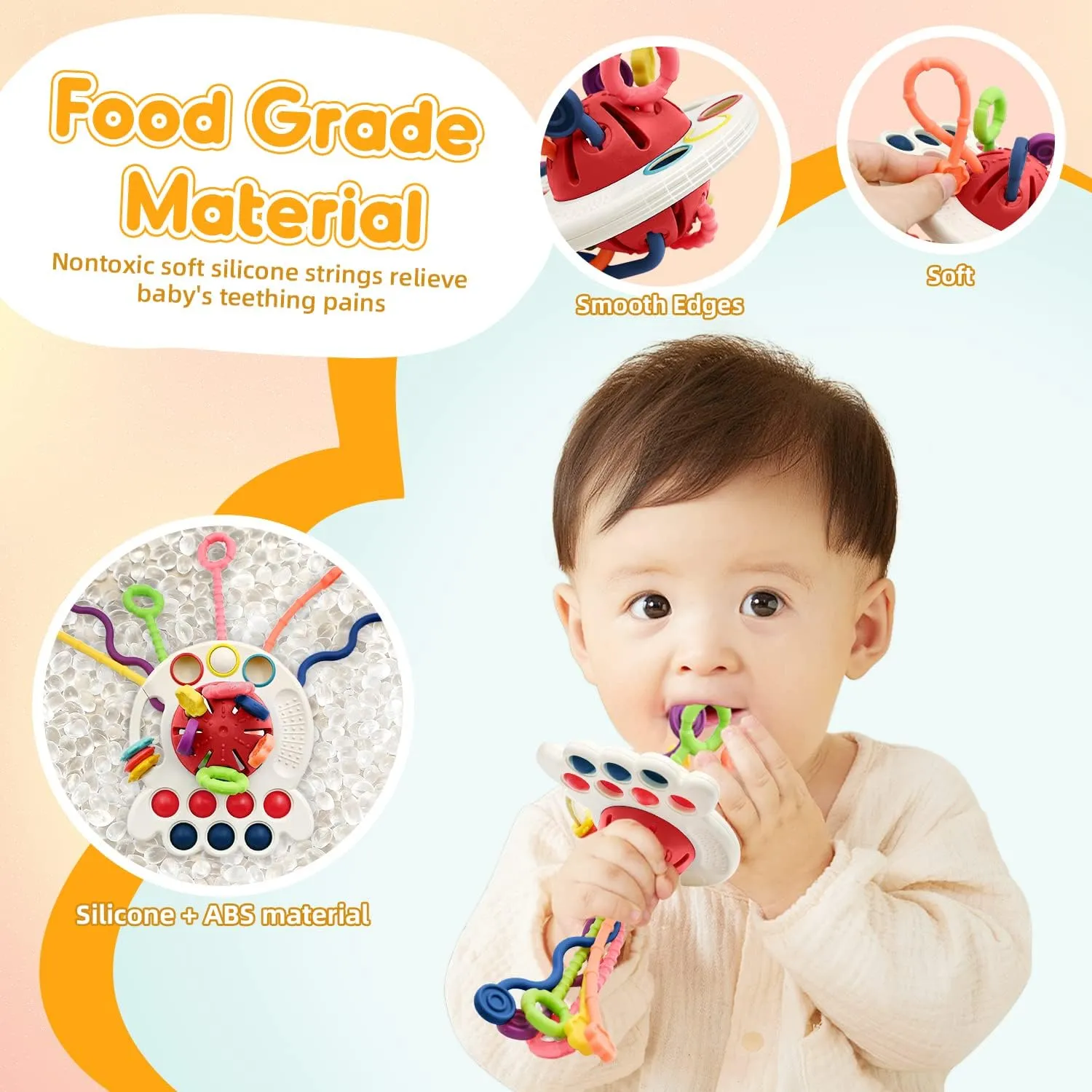 AiTuiTui Sensory Baby Teething Toys Essentials, Infant Toddlers Bath Toys for 1 2 Year Old Boy Girl Birthday Gift, Soft Fidget Educational Learning for 6 9 12 18 Months
