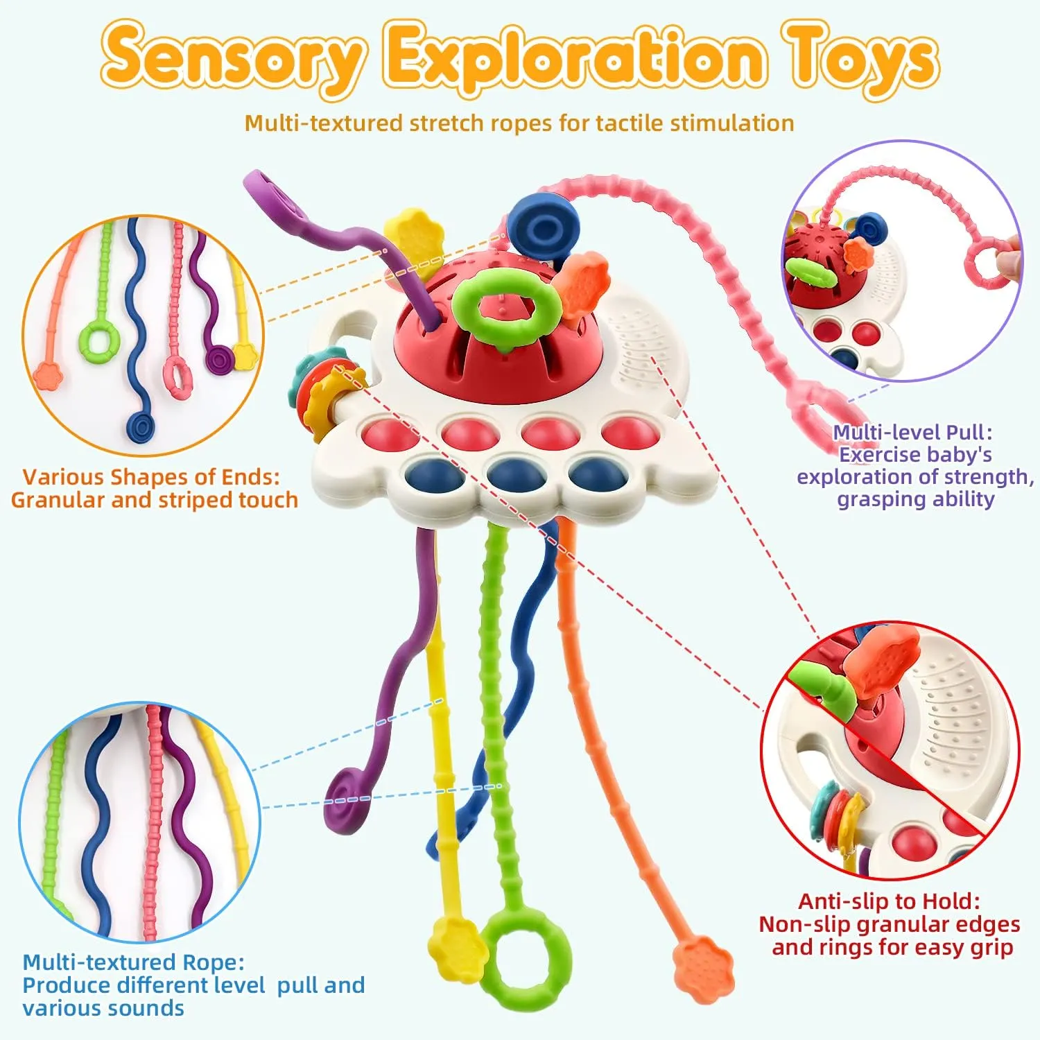 AiTuiTui Sensory Baby Teething Toys Essentials, Infant Toddlers Bath Toys for 1 2 Year Old Boy Girl Birthday Gift, Soft Fidget Educational Learning for 6 9 12 18 Months