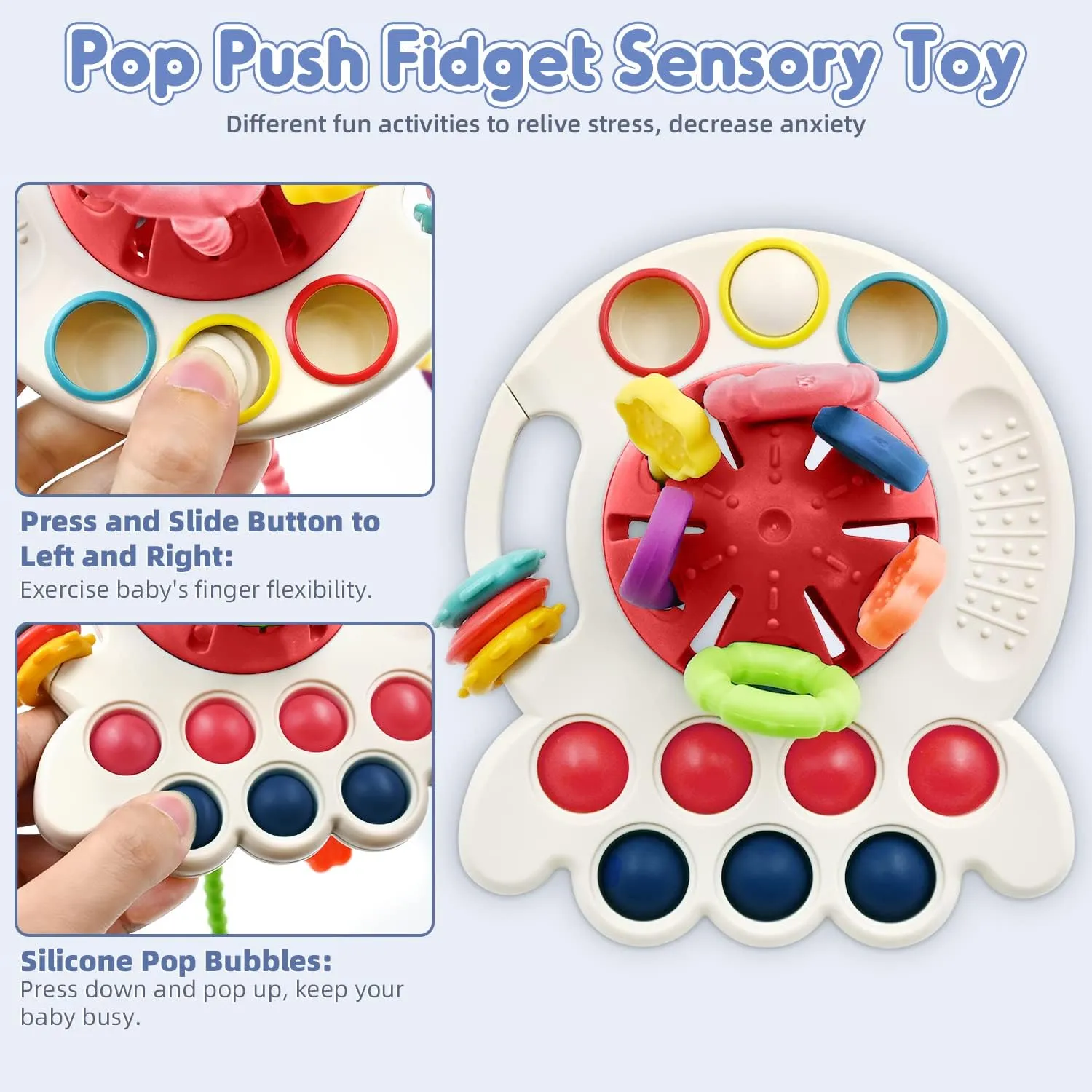 AiTuiTui Sensory Baby Teething Toys Essentials, Infant Toddlers Bath Toys for 1 2 Year Old Boy Girl Birthday Gift, Soft Fidget Educational Learning for 6 9 12 18 Months