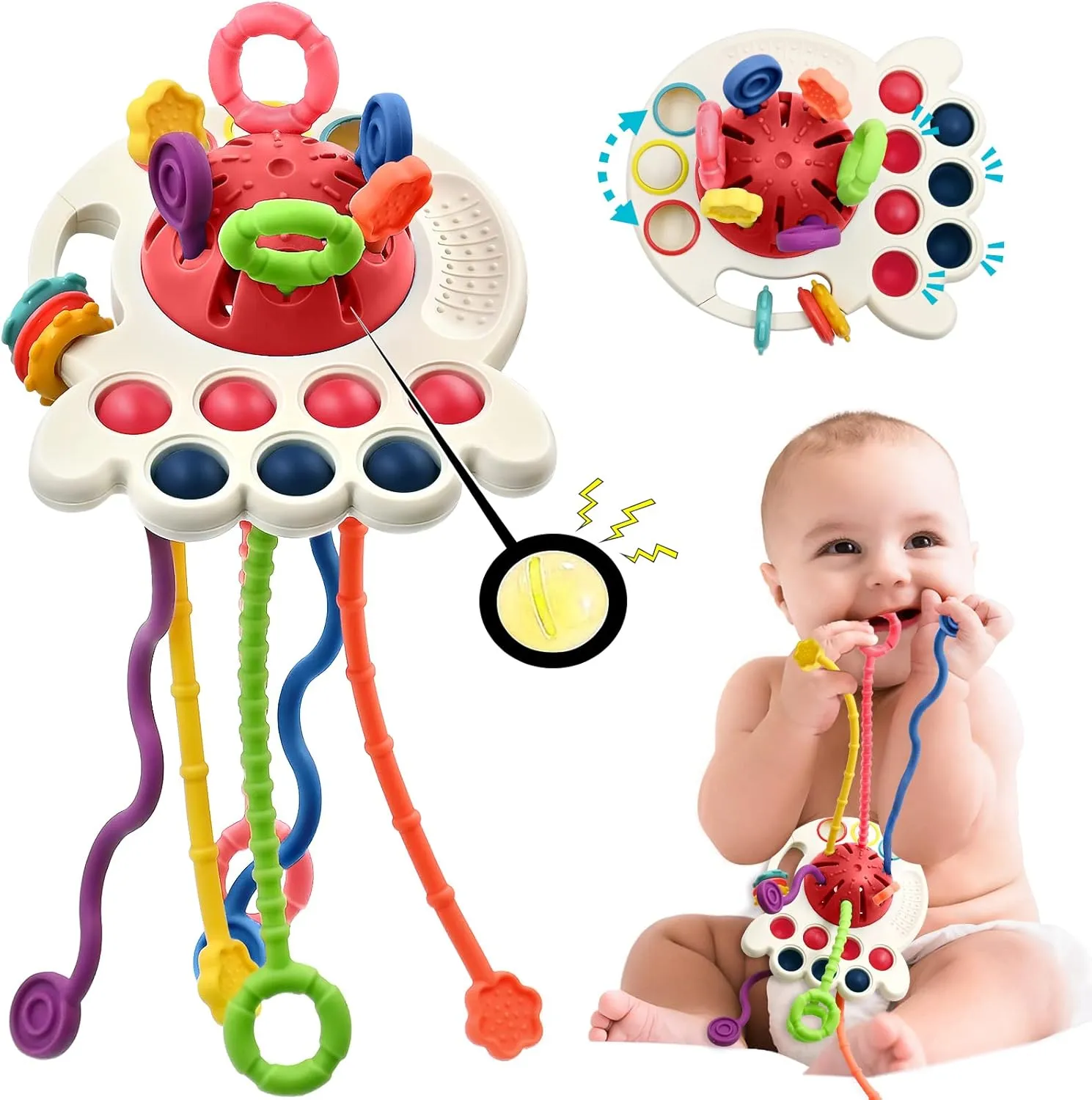 AiTuiTui Sensory Baby Teething Toys Essentials, Infant Toddlers Bath Toys for 1 2 Year Old Boy Girl Birthday Gift, Soft Fidget Educational Learning for 6 9 12 18 Months