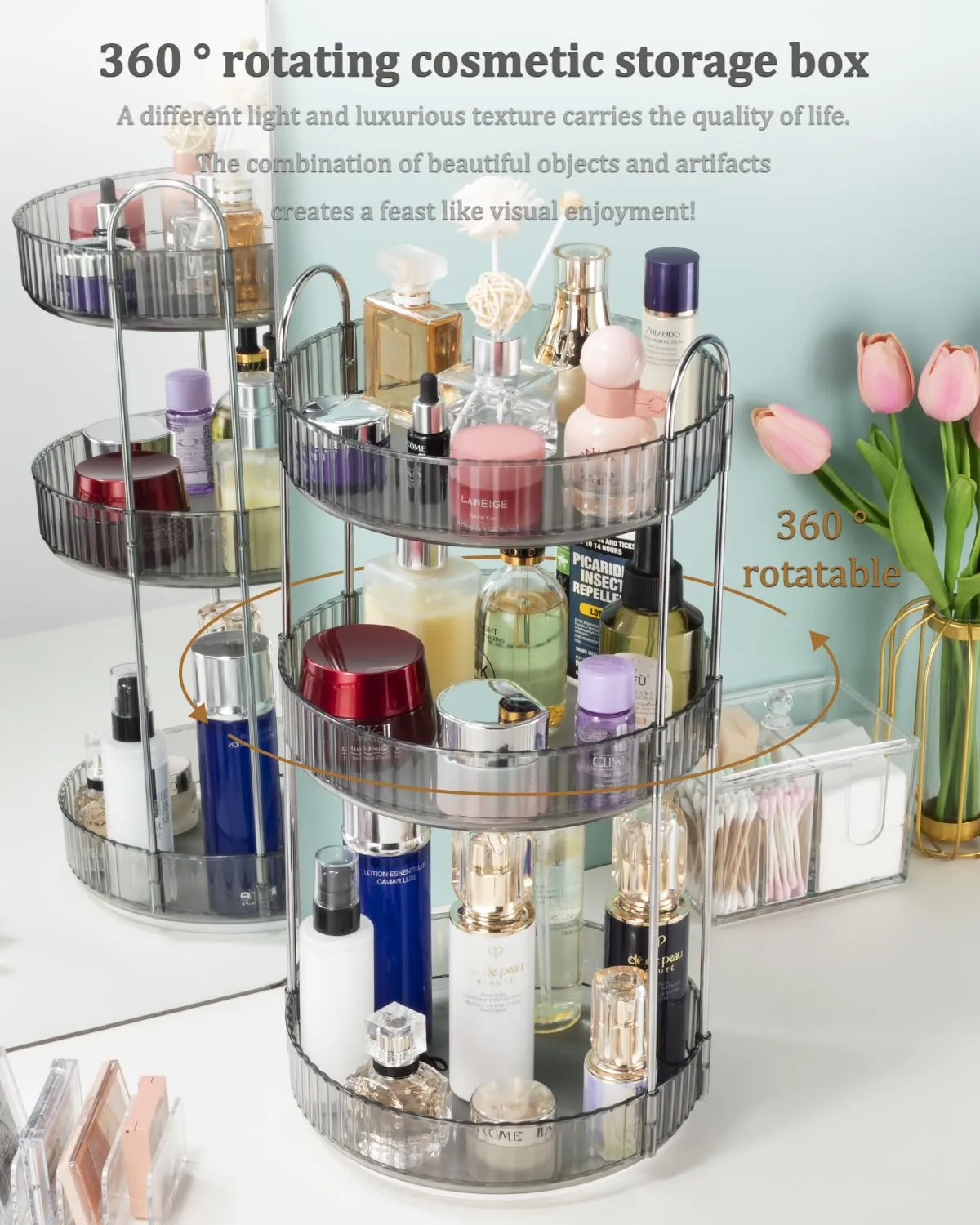 Argox 360 ° rotary makeup organizer, bathroom counter organizer,skincare care organizer,make up organizers and rotary storage.