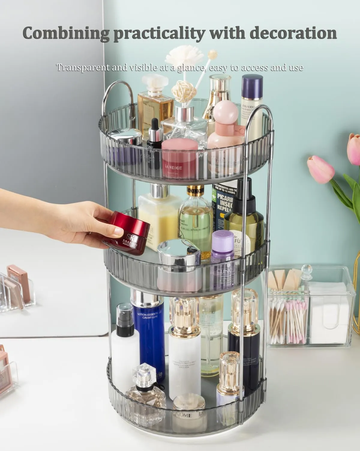 Argox 360 ° rotary makeup organizer, bathroom counter organizer,skincare care organizer,make up organizers and rotary storage.