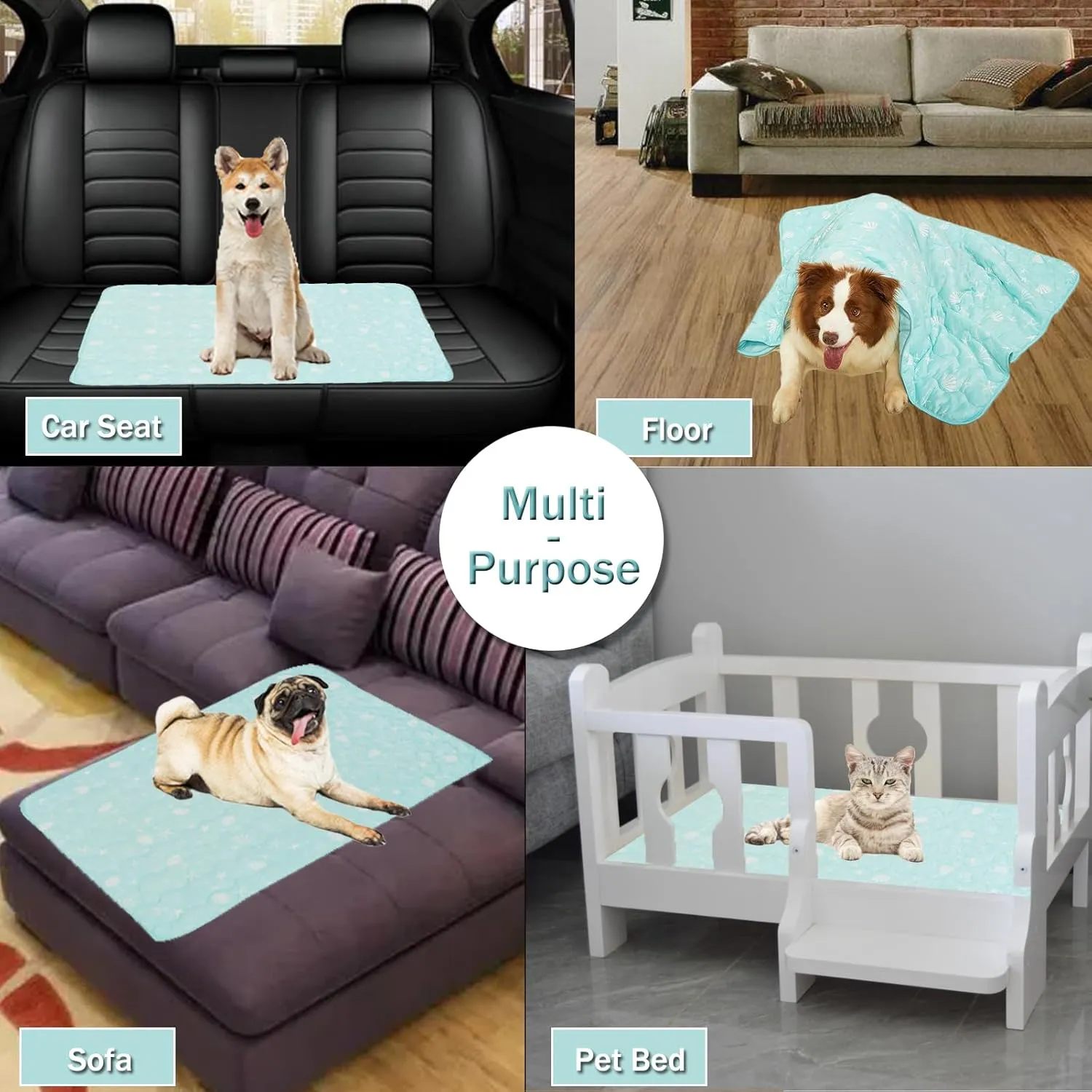 BAMY Cat Cooling Blanket Summer Dog Silk Quilt Pet Mat Cushion Washable Kitten Ice Pad for Bed Couch Sofa, Soft Liquid Pee Proof Pet Furniture (Blue, Medium)
