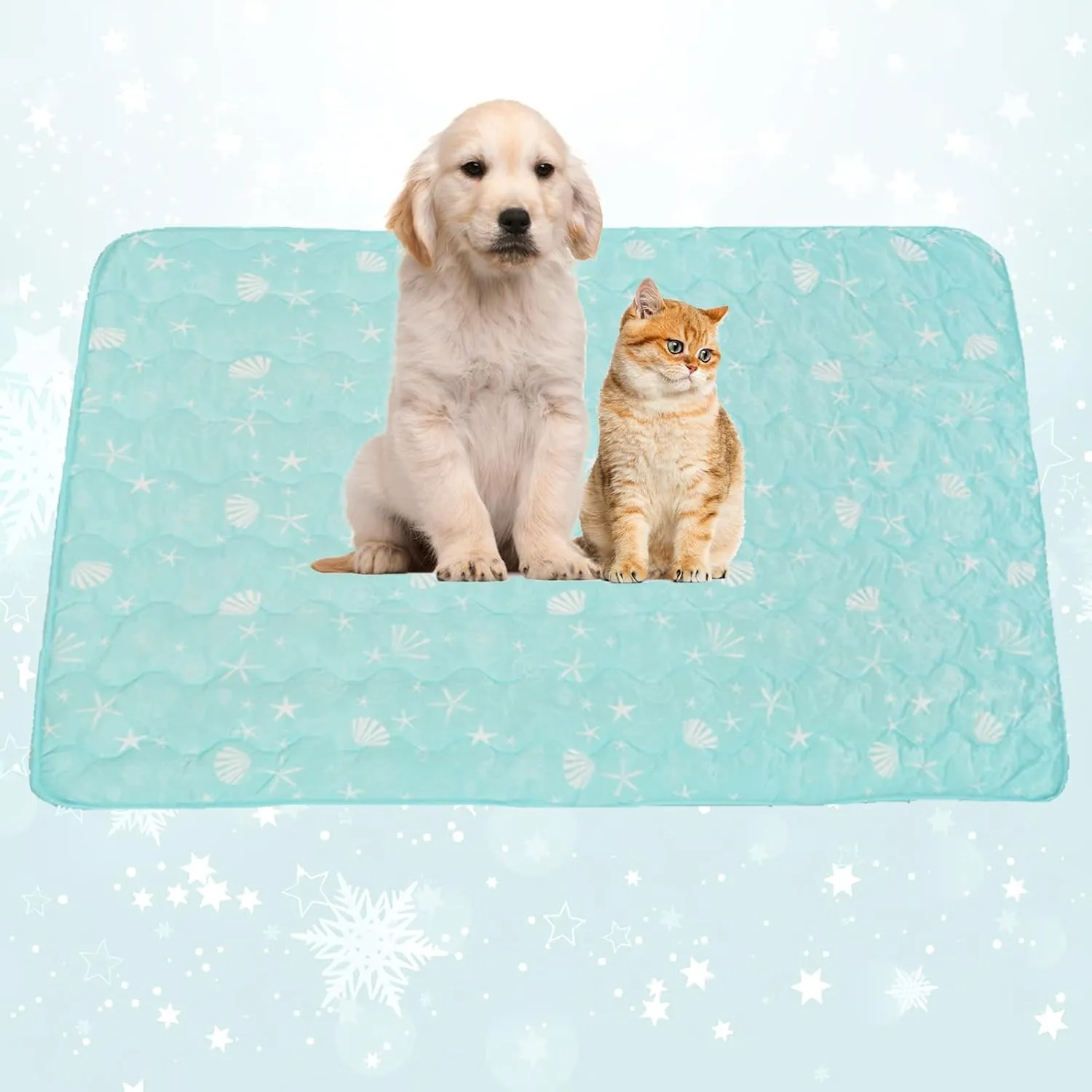 BAMY Cat Cooling Blanket Summer Dog Silk Quilt Pet Mat Cushion Washable Kitten Ice Pad for Bed Couch Sofa, Soft Liquid Pee Proof Pet Furniture (Blue, Medium)