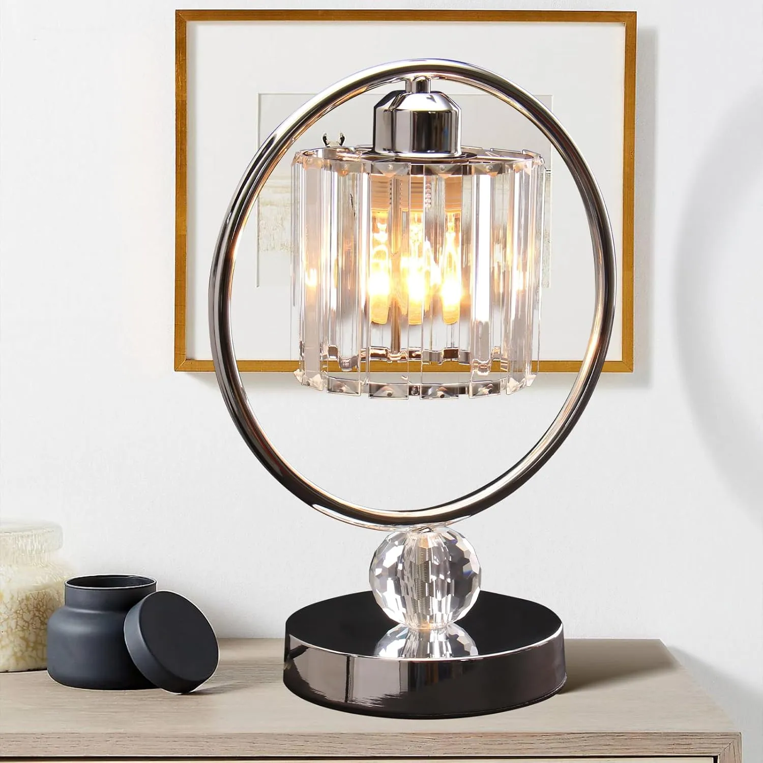 Bedside Table Lamps Small Table Lamp for Bedroom Small Bed Side Light with E26 Minimalist Nightstand Light Lamp, Desk Lamps for Reading Room, Kids Room, Living Room, Office, Dorm(Chrome)