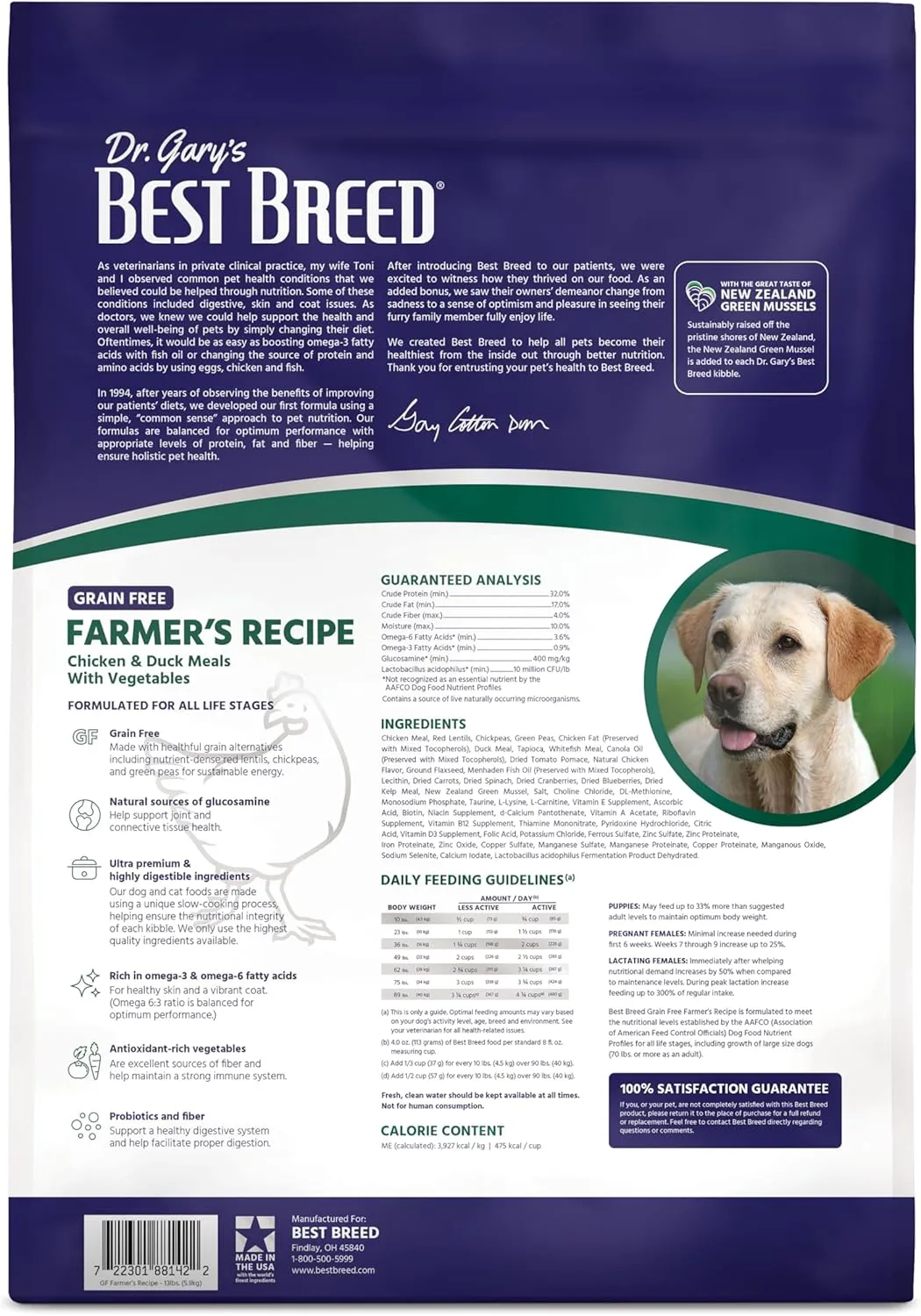 Best Breed Dr. Gary's Grain Free Farmer's Recipe Slow-Cooked in USA, Natural Dry Dog Food for All Breeds and Sizes, 13lbs.