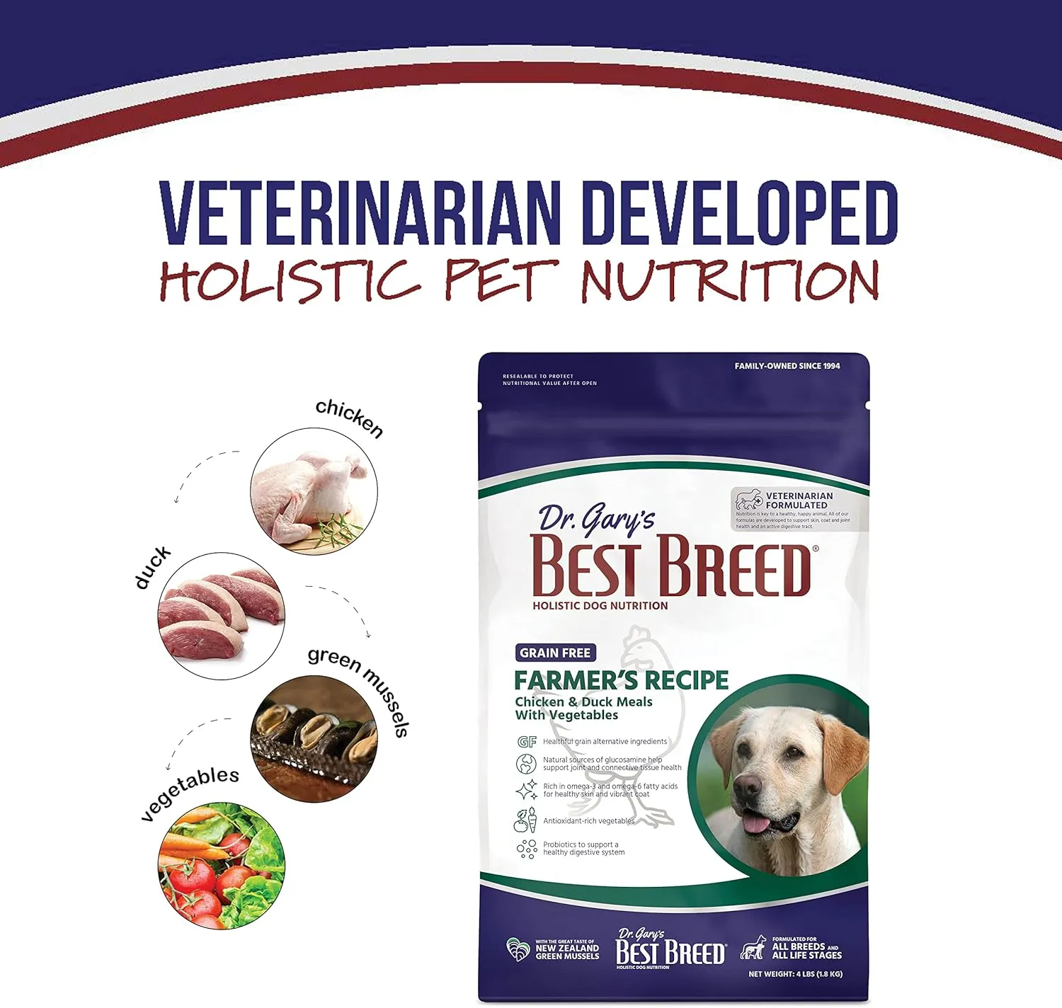 Best Breed Dr. Gary's Grain Free Farmer's Recipe Slow-Cooked in USA, Natural Dry Dog Food for All Breeds and Sizes, 13lbs.