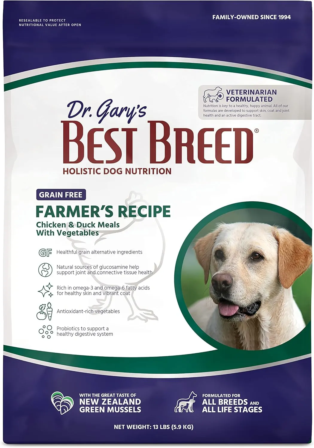 Best Breed Dr. Gary's Grain Free Farmer's Recipe Slow-Cooked in USA, Natural Dry Dog Food for All Breeds and Sizes, 13lbs.