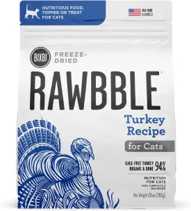 BIXBI Rawbble Freeze Dried Cat Food, Turkey Recipe, 10 oz - 94% Meat and Organs, No Fillers - Pantry-Friendly Raw Cat Food for Meal, Treat or Food Topper - USA Made in Small Batches