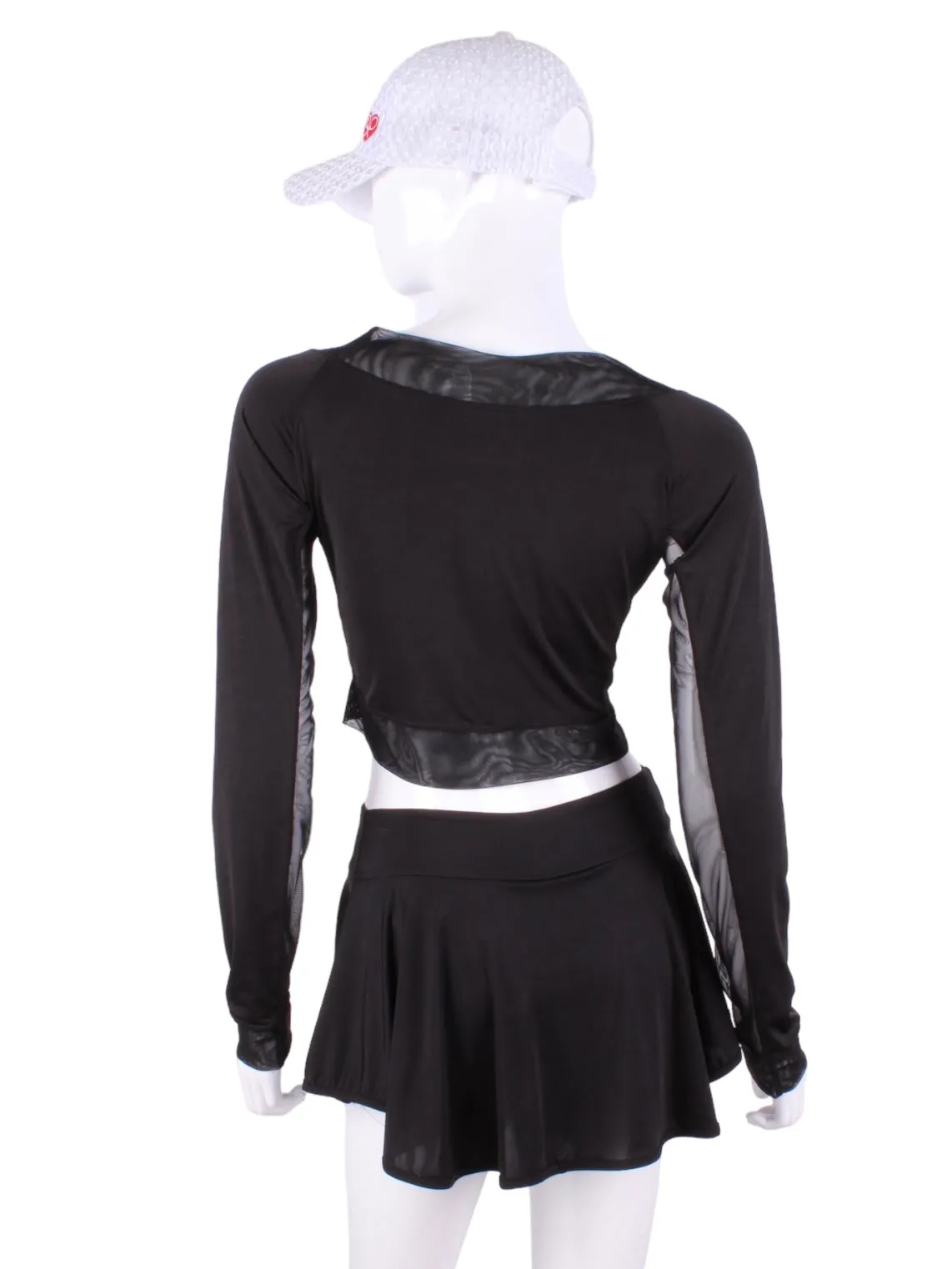 Black Vee Crop Top With Fine Mesh