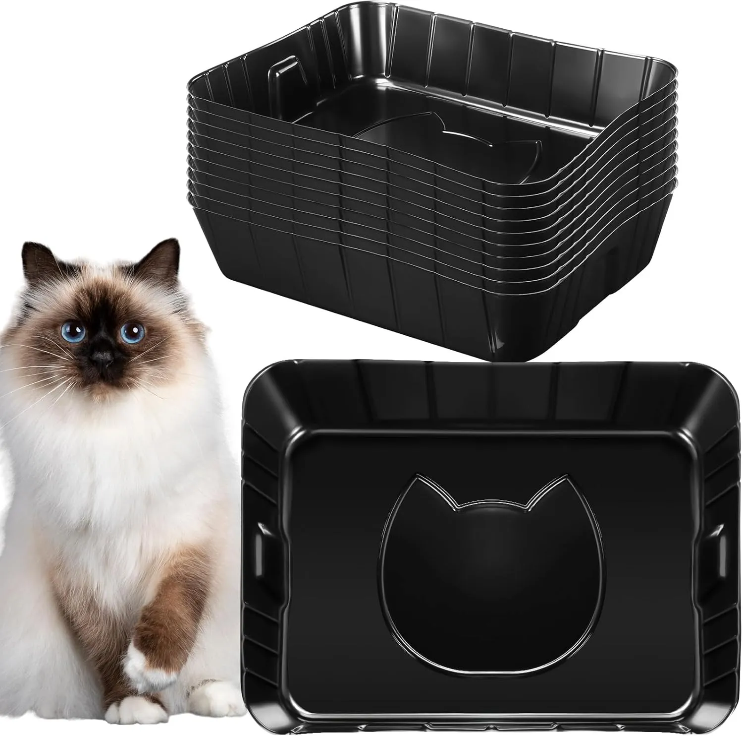 Bokon 12 Pcs Disposable Litter Boxes for Cats Plastic Cat Litter Tray Large Kitten Pan for Kitty Rabbit Guinea Pig Hamster Pets Supplies Travel Home Toilet, 15. 7 x 11. 8 x 3 Inches