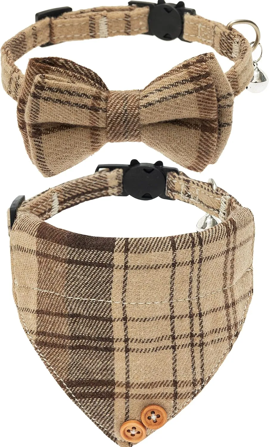 Breakaway Cat Collars - Plaid Bow Tie & Bandana Cat Collars with Bell for Girl Boy Cats - Soft Adjustable Cute Pet Accessories for Cats Small Dogs