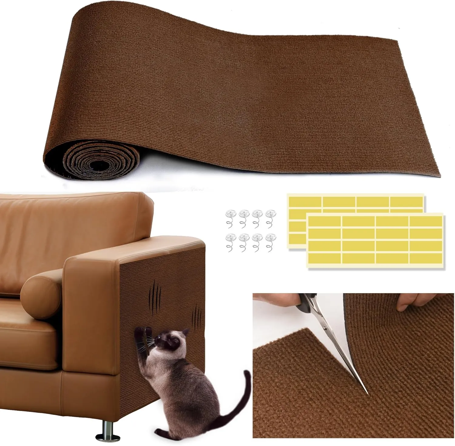 Cat Wall ScratcherCouch Corner Protectors for Cats78.7 * 15.8in Adhesive Carpet Remnants RollSticky Furniture Scratch Guards(Brown)