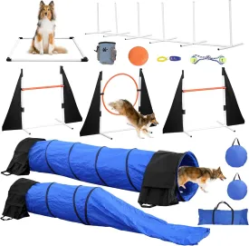 Dog Agility Equipment for Backyard & Indoor Training-Professional Backyard Course with Adjustable Jumps, Collapsible Tunnel, Storage Bags & Toys