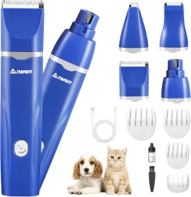 Dog Clippers for Grooming Kit - 4-in-1 Pet Hair Removal Tool with Nail Grinder, Rechargeable & Low Noise Dog/Cat Hair Trimmer, Safe Nail Clipper & Scissors for Puppy Grooming Essentials