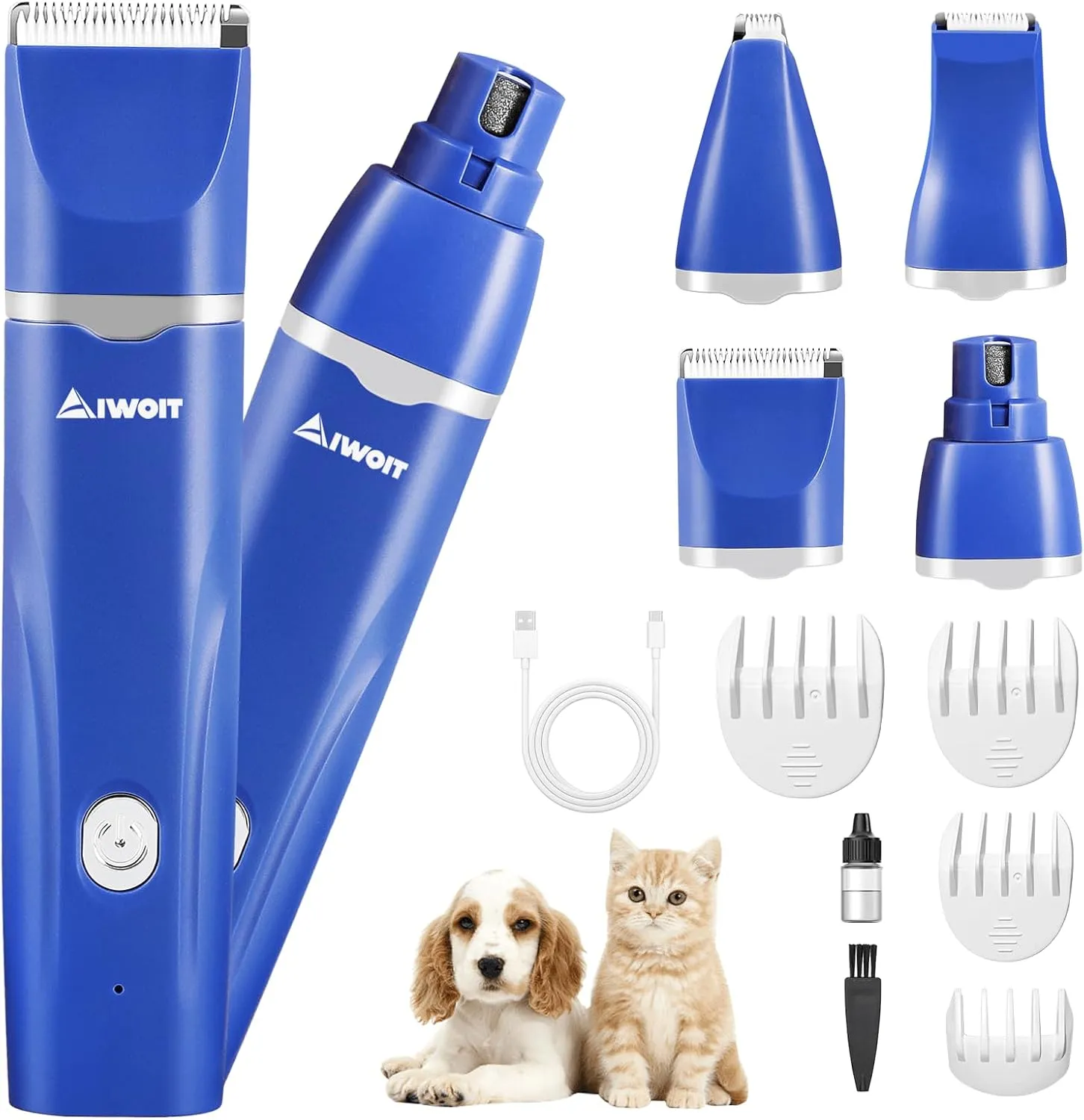 Dog Clippers for Grooming Kit - 4-in-1 Pet Hair Removal Tool with Nail Grinder, Rechargeable & Low Noise Dog/Cat Hair Trimmer, Safe Nail Clipper & Scissors for Puppy Grooming Essentials
