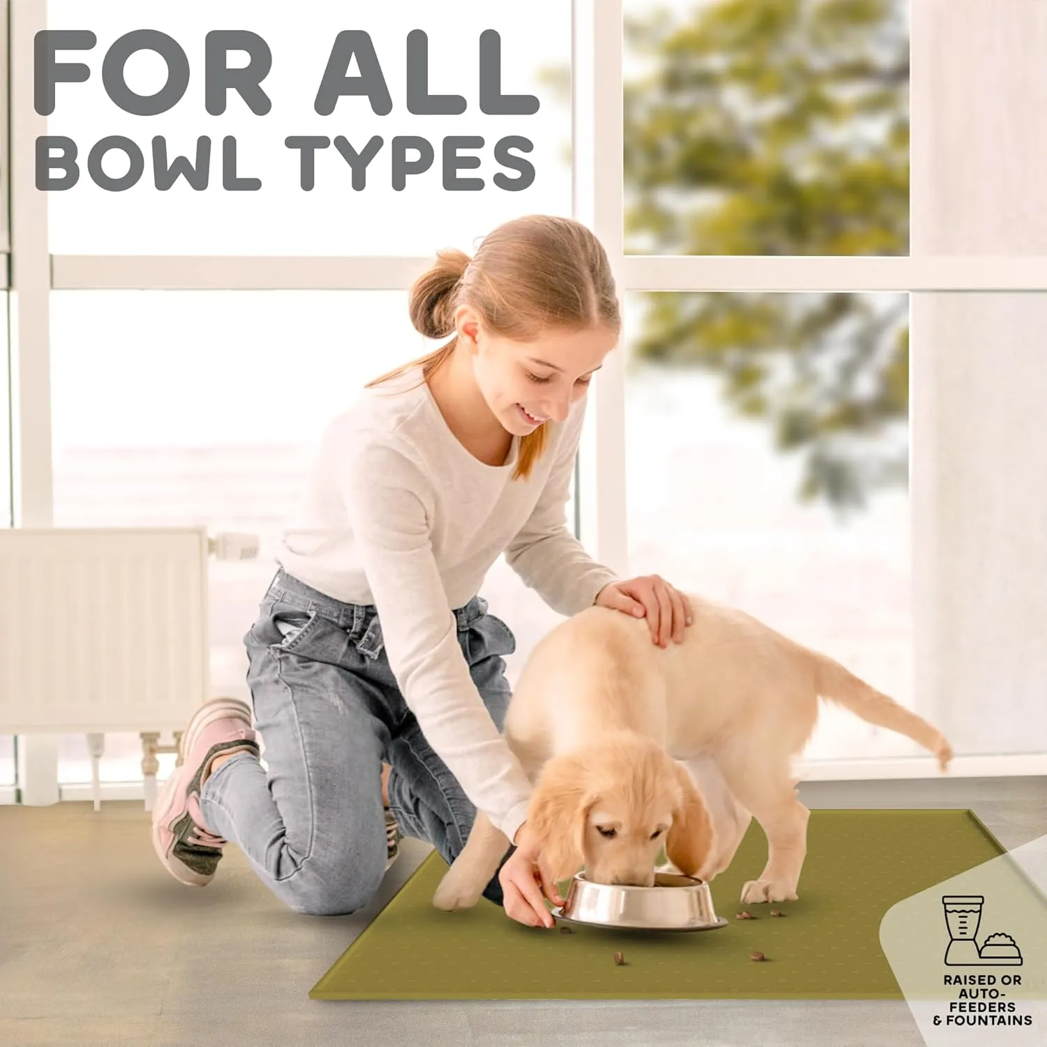 Dog Food Mat - 28x18" Large Silicone Stove Top Protector, Pet Feeding Station With Raised Edges, Waterproof Cat Bowl Mat for Food and Water, Easy Clean, Protects Floors