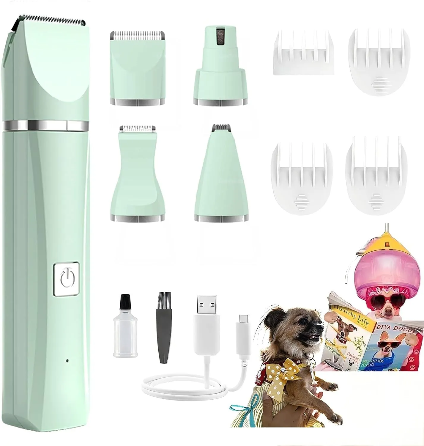 Dog Nail Trimmer Grinder Grooming Kit Paw Clippers Electric Thick Hair Shavers Professional Toenail Scissors Set 4 in 1 Cordless Drill Shedding Curved for Pet Cat Dog Puppy Feet Face at Home