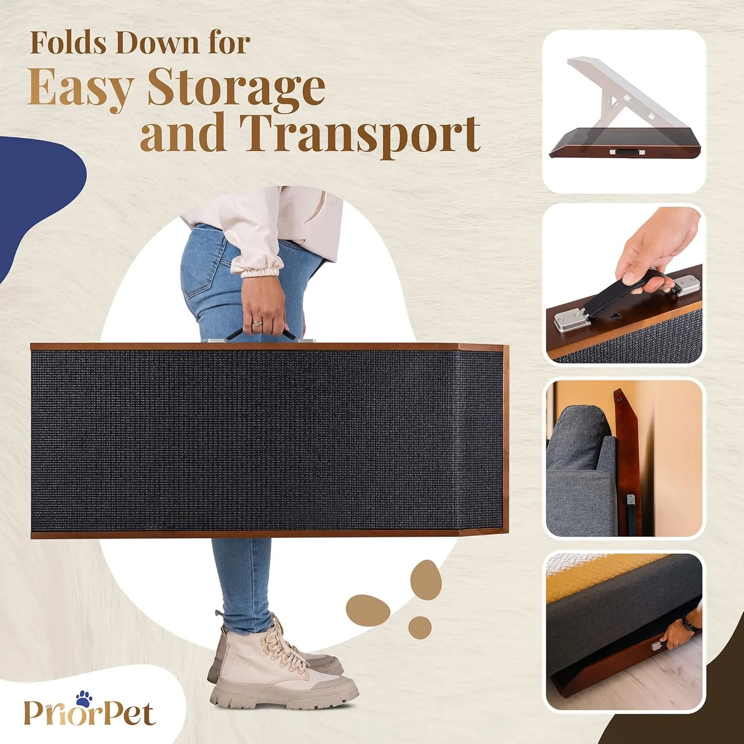 Dog ramp for Couch  Non-Slip, Sturdy Build Foldable Dog ramp  Supports up to 200lbs  Adjustable 7'' to 20''  Landing Platform Seamlessly Connects  Birchwood Pet Ramp for Small Dogs  Walnut