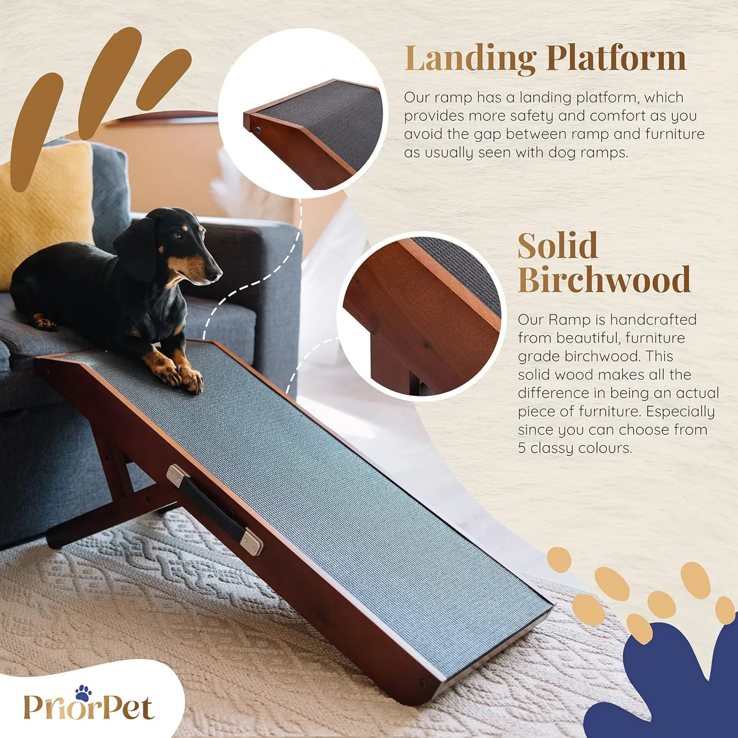 Dog ramp for Couch  Non-Slip, Sturdy Build Foldable Dog ramp  Supports up to 200lbs  Adjustable 7'' to 20''  Landing Platform Seamlessly Connects  Birchwood Pet Ramp for Small Dogs  Walnut