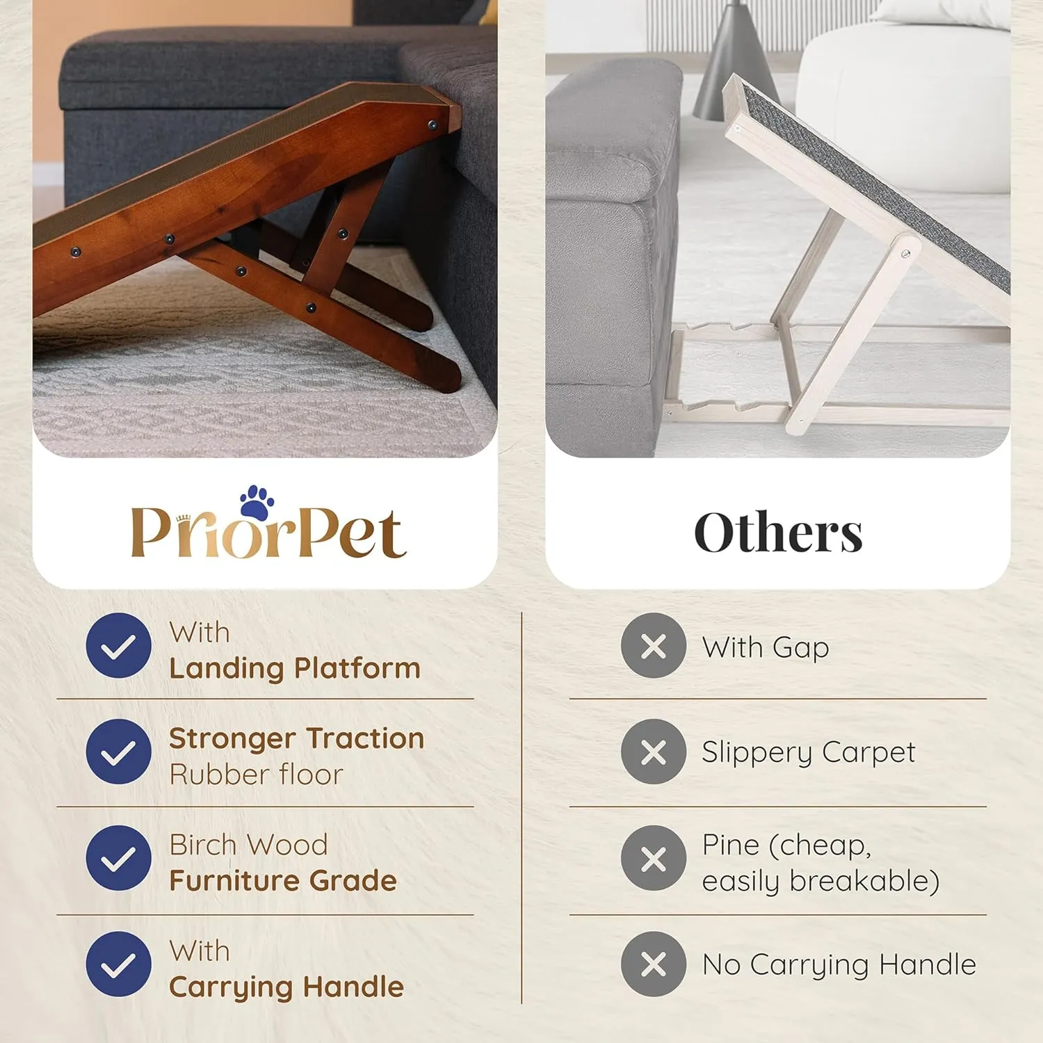 Dog ramp for Couch  Non-Slip, Sturdy Build Foldable Dog ramp  Supports up to 200lbs  Adjustable 7'' to 20''  Landing Platform Seamlessly Connects  Birchwood Pet Ramp for Small Dogs  Walnut