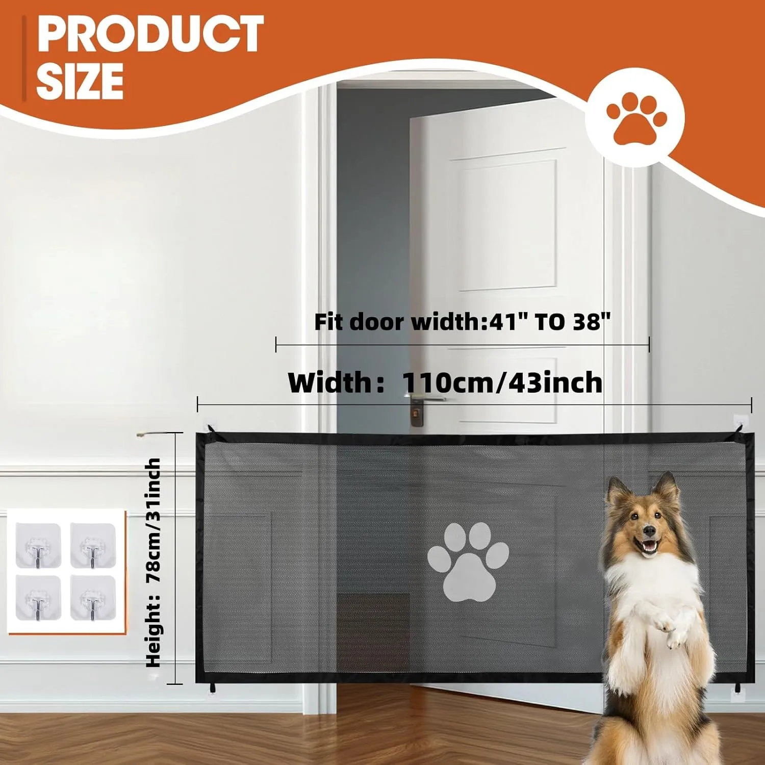 Duty Dog Gate for Stairs & Doorways - 29" Tall Adjustable Pet Safety Gate with Breathable Mesh Screen, Indoor Stair Barrier Fits 41" Wide Openings