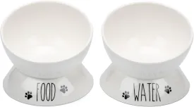 Elevated Cat Food Bowl Set - Two Porcelain Raised Cat Bowls, Wide Tilted Food & Water Dishes