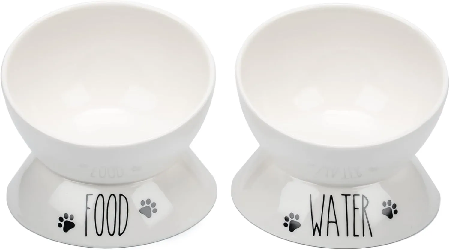 Elevated Cat Food Bowl Set - Two Porcelain Raised Cat Bowls, Wide Tilted Food & Water Dishes