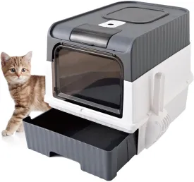 Enclosed Totally Cat Litter Box with Lid, Kitty Litter Boxes with Anti-Splashing Easy to Clean Drawer Type Tray, Premium Covered Kitten Litter Box, Front Entry Top Exit, 18.5x14.4x13.4 Inches