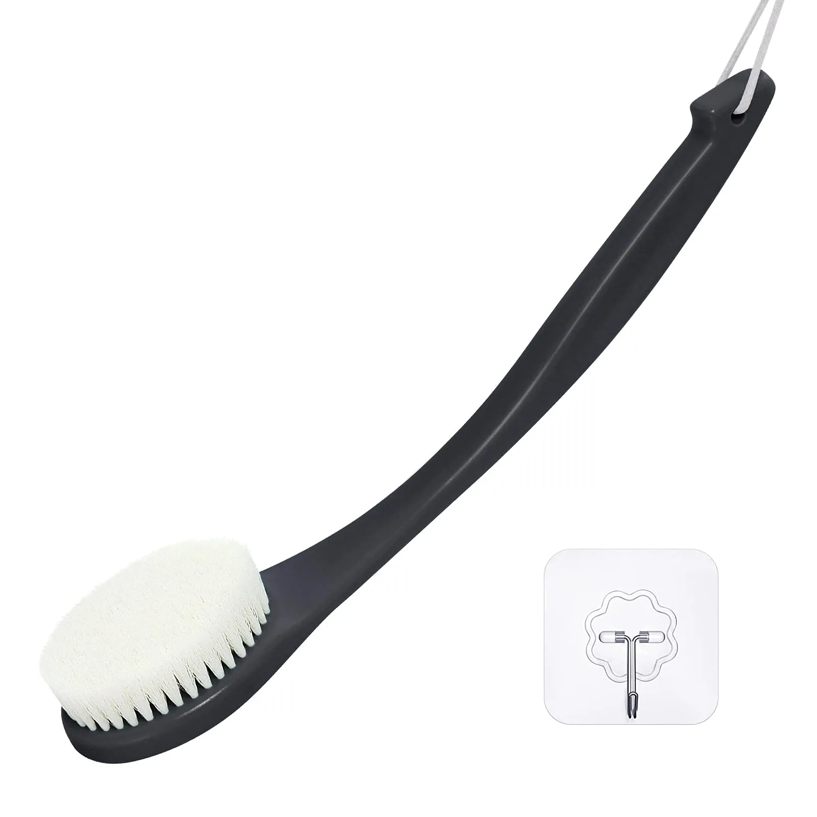 Exfoliating Shower Brush Bath Body Brush, Never Mold 15" Back Brush Long Handle for Shower, Dry Brushing Body Brush or Wet Brush with Moderate Bristle, Black