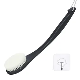 Exfoliating Shower Brush Bath Body Brush, Never Mold 15" Back Brush Long Handle for Shower, Dry Brushing Body Brush or Wet Brush with Moderate Bristle, Black