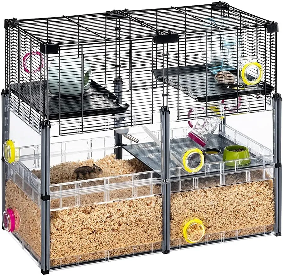 Ferplast Large Hamster Cage, Mouse Cage MULTIPLA Hamster Crystal, in Metal Mesh and Recycled Plastic, with Accessories, Black, Medium