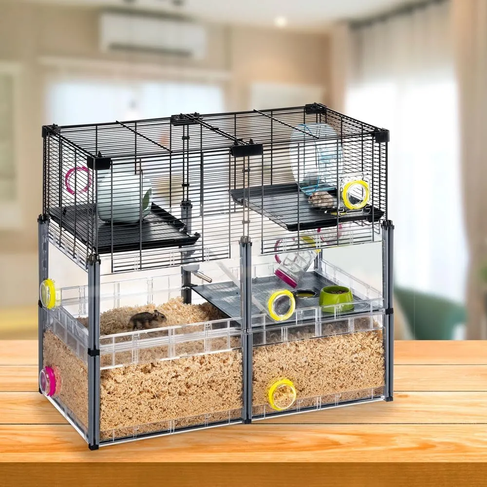 Ferplast Large Hamster Cage, Mouse Cage MULTIPLA Hamster Crystal, in Metal Mesh and Recycled Plastic, with Accessories, Black, Medium
