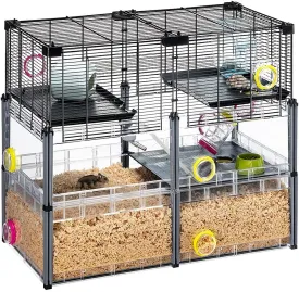 Ferplast Large Hamster Cage, Mouse Cage MULTIPLA Hamster Crystal, in Metal Mesh and Recycled Plastic, with Accessories, Black, Medium