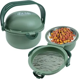Foldable 2-in-1 Portable Dog Bowl with Handle  Collapsible Stainless Steel Pet Dish for Puppies, Senior & Chewing-Challenged Pets, Drainable Food Soaker Bowl & Water Dish, Green