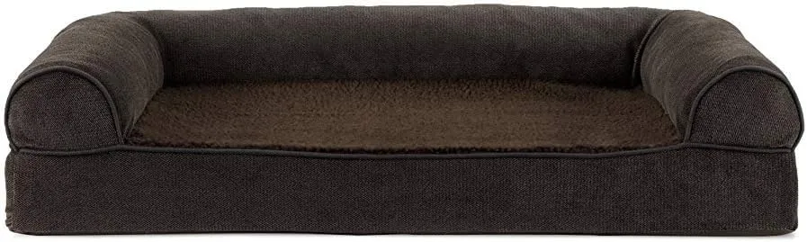 FurHaven Soft, Orthopedic Foam Sofa Dog Bed with Washable & Removable Cover - Sherpa/Chenille - Coffee, Dogs Up to 35 lbs - Medium