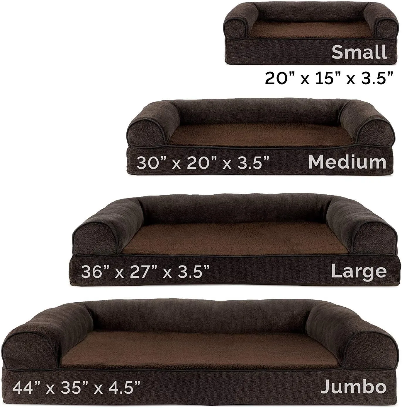 FurHaven Soft, Orthopedic Foam Sofa Dog Bed with Washable & Removable Cover - Sherpa/Chenille - Coffee, Dogs Up to 35 lbs - Medium