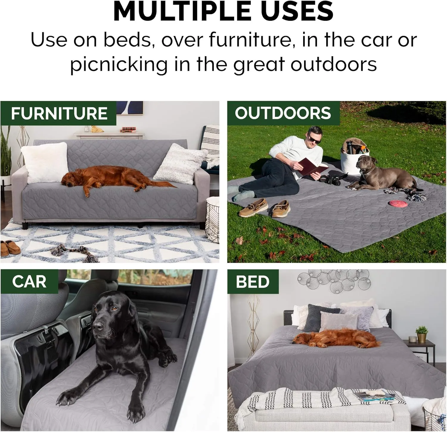 Furhaven Waterproof & Non-Slip Queen Size Mattress Cover Protector for Dogs & Cats, Washable, For Beds, Couches, & Car Seats - Quilted Twill Blanket Mattress Cover - Gray, Large/Queen Size