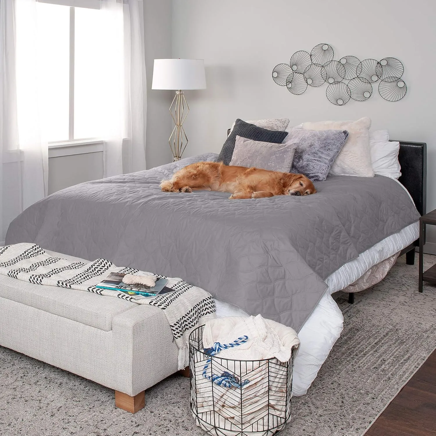 Furhaven Waterproof & Non-Slip Queen Size Mattress Cover Protector for Dogs & Cats, Washable, For Beds, Couches, & Car Seats - Quilted Twill Blanket Mattress Cover - Gray, Large/Queen Size