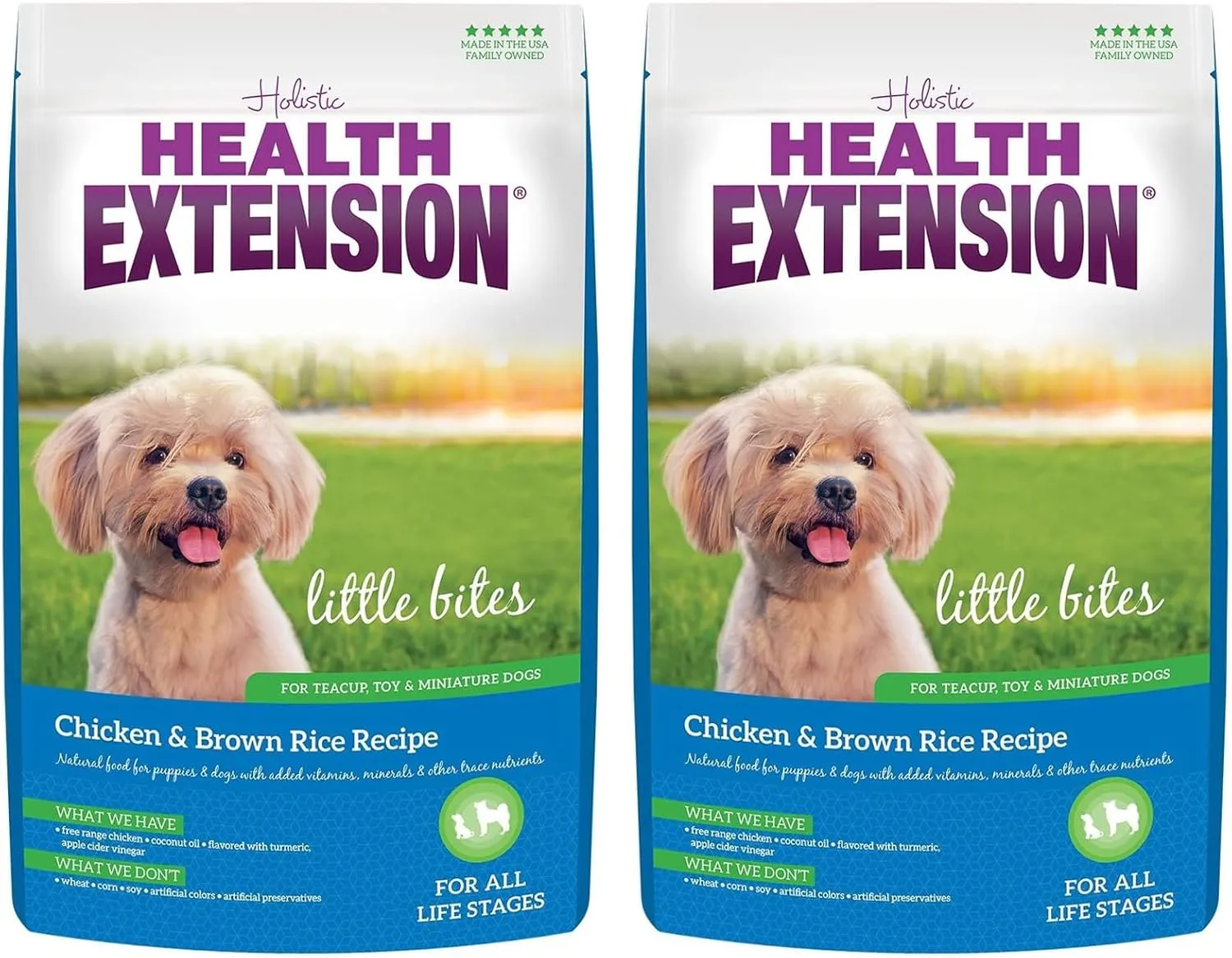 Health Extension Little Bites Chicken & Brown Rice Dry Dog Food (4 lb / 1.8 Kg) - Natural with Probiotics and Superfoods for Teacup, Toy & Small Breeds (Pack of 2)