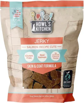 Howl's Kitchen Jerky Treats, 12 oz Bag, 1 Count, Salmon Recipe Cuts, Skin and Coat Formula, Rawhide Free, Chewy Dog Treats for Training, for All Breed Sizes