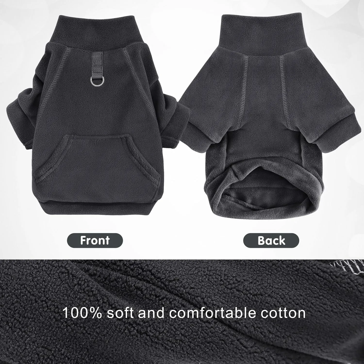 Idepet Fleece Dog Sweater, Winter Dog Clothes Turtleneck Dog Sweatshirt Pet Clothing Stretchy Small Dog Coat with Leash Ring Cat Apparel with Pocket(Black,XS)