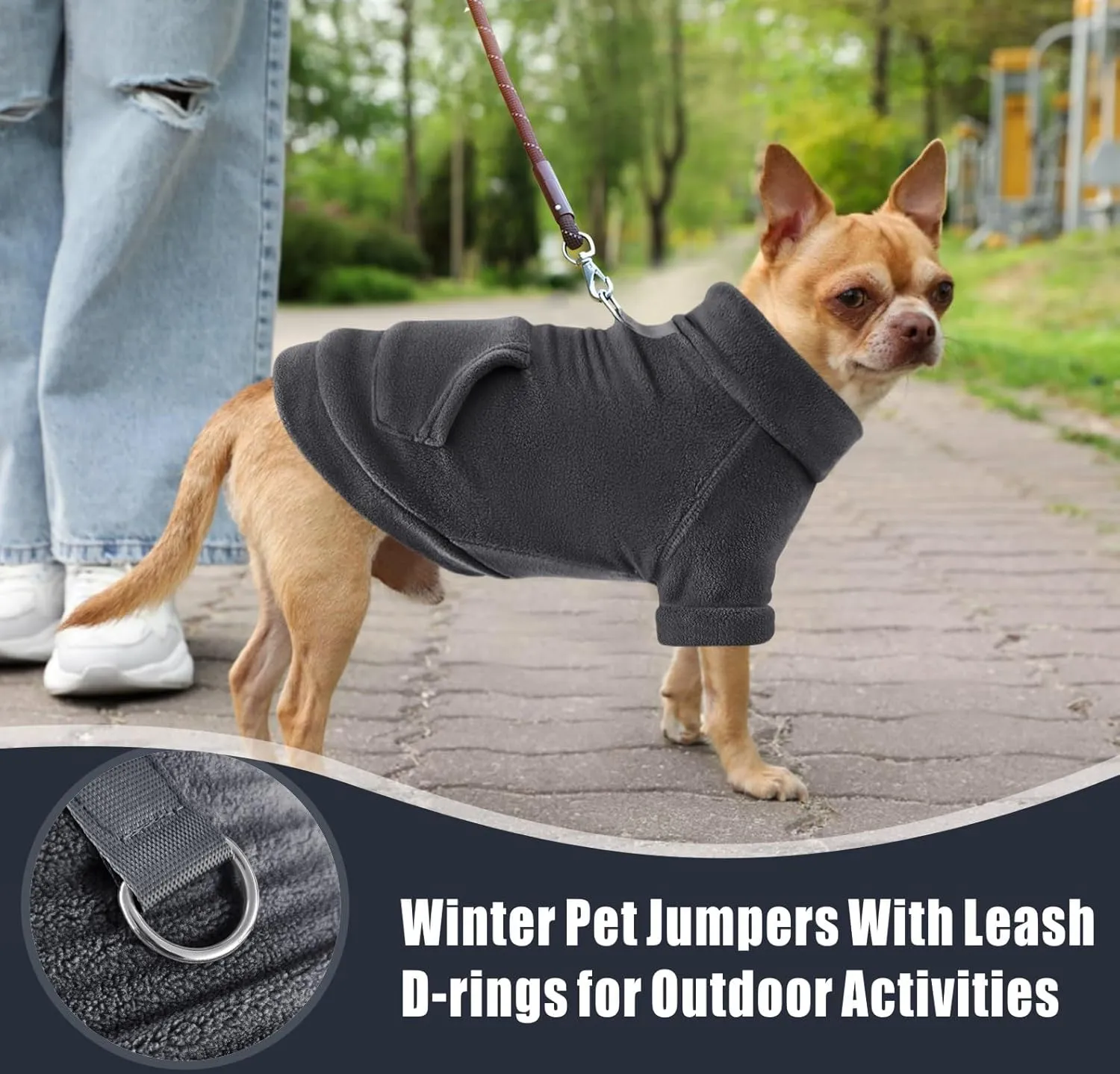 Idepet Fleece Dog Sweater, Winter Dog Clothes Turtleneck Dog Sweatshirt Pet Clothing Stretchy Small Dog Coat with Leash Ring Cat Apparel with Pocket(Black,XS)