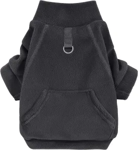 Idepet Fleece Dog Sweater, Winter Dog Clothes Turtleneck Dog Sweatshirt Pet Clothing Stretchy Small Dog Coat with Leash Ring Cat Apparel with Pocket(Black,XS)