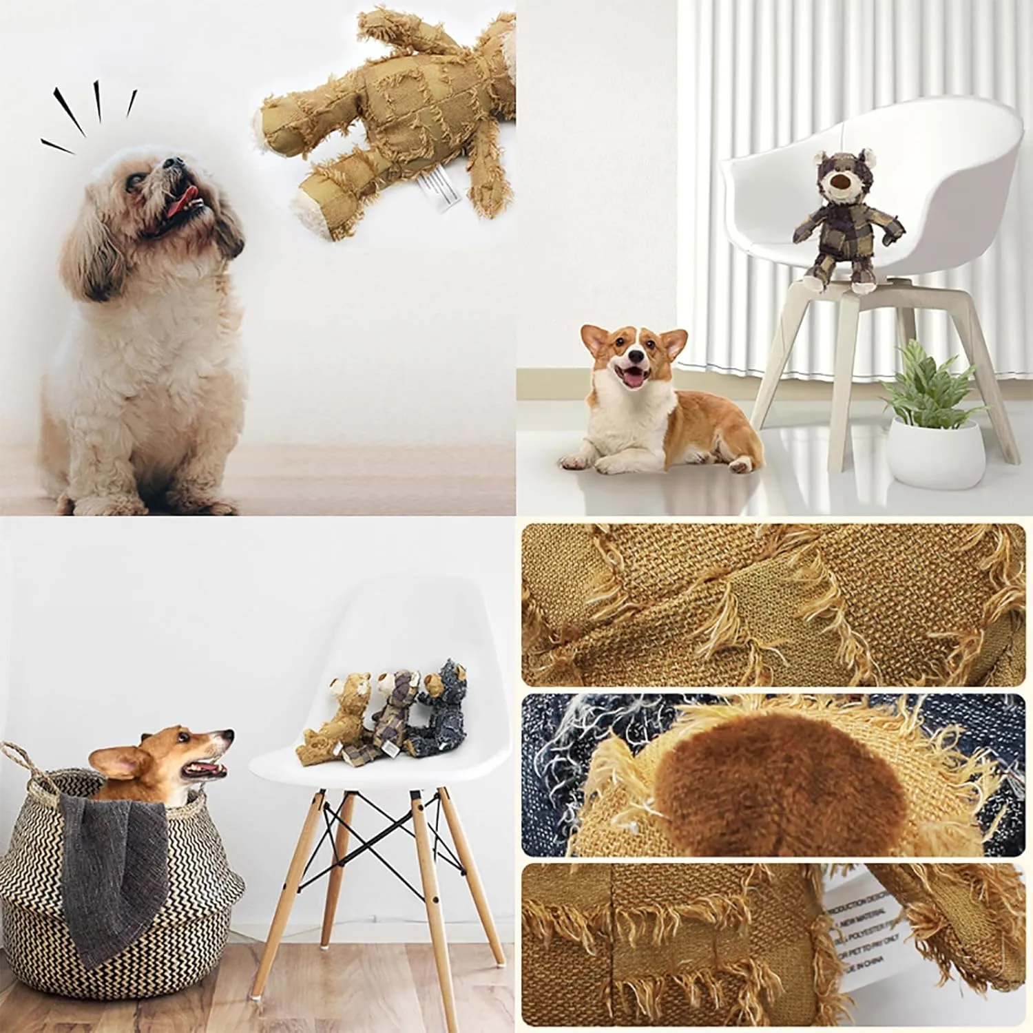 Indestructible Robust Bear, 2024 New Dog Companion for Heavy Chewers Robust Bear Toys for Aggressive Chewers Dogs, Squeaky Plush Interactive Dog Toys for Small Large Dogs (Light Brown, Large)
