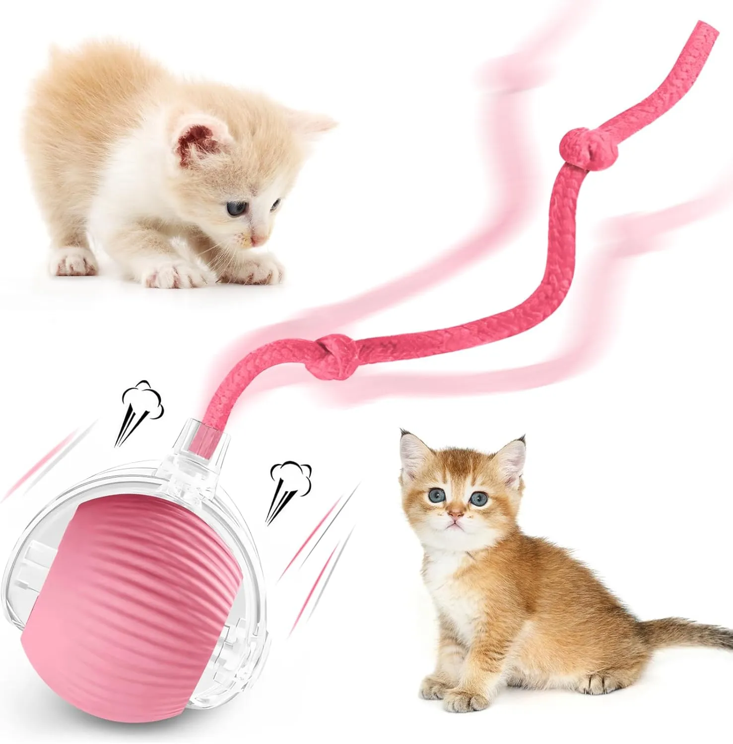 Interactive Cat Ball Toys for Indoor Cats, Peppy Pet Ball, 2025 Upgraded Automatic Kitten Toy for Bored Indoor Adult Cat, 360Smart Rolling Toy (Pink)