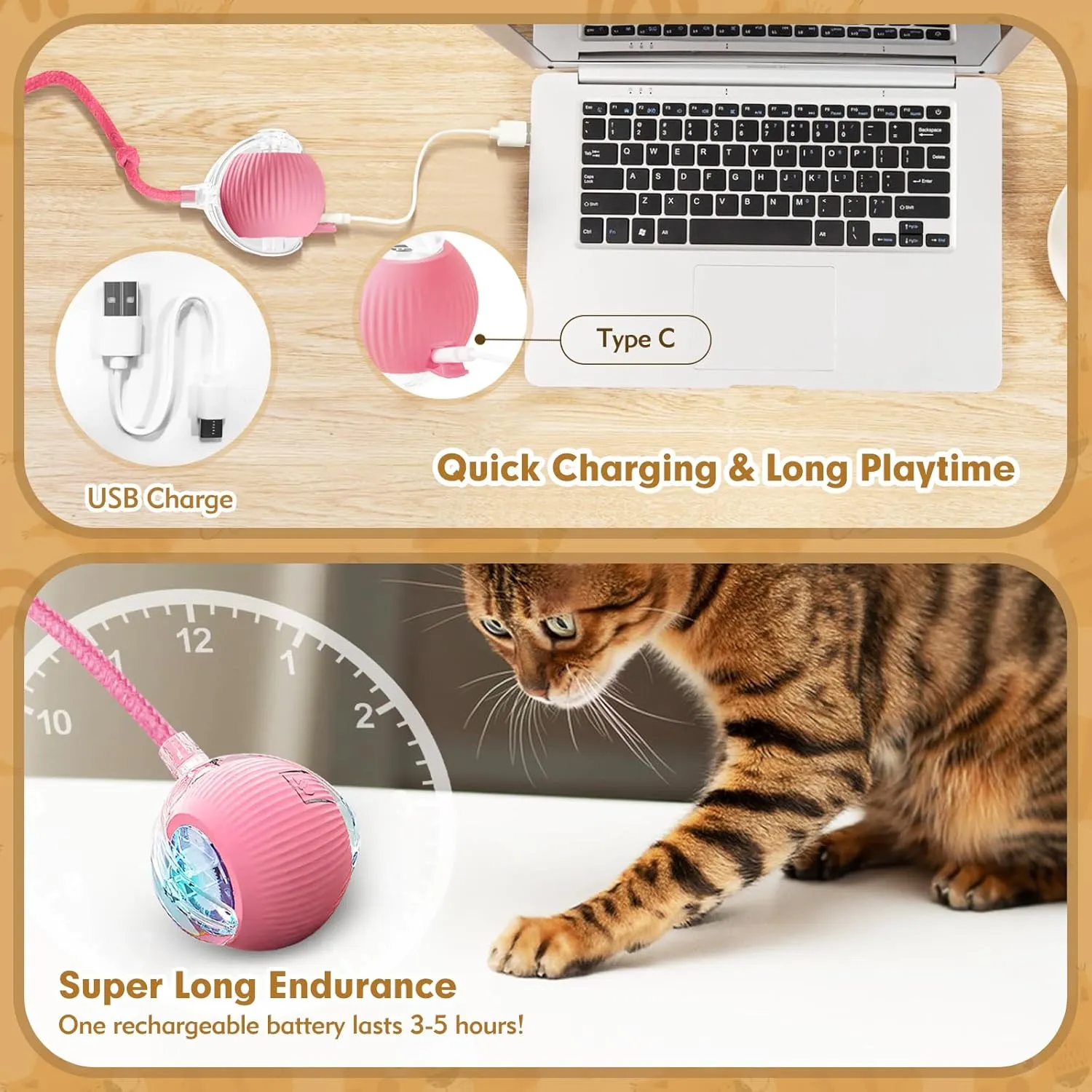 Interactive Cat Ball Toys for Indoor Cats, Peppy Pet Ball, 2025 Upgraded Automatic Kitten Toy for Bored Indoor Adult Cat, 360Smart Rolling Toy (Pink)